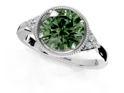 Cluster Engagement Ring Setting for Fancy Green Round Cut Center with Milgrain Shoulder Clusters and Prong Head in Platinum