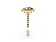 Milgrain Floral Halo Engagement Ring Setting for Fancy Green Oval Center with Pave Band and Prong Head in Yellow Gold