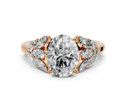 Leaf Cluster Engagement Ring Setting for Oval Center with Marquise Accents and Prong Head in Rose Gold