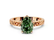 Solitaire Engagement Ring Setting for Fancy Green Pear-Shaped Center with Milgrain X Pattern Band and Prong Head in Rose Gold