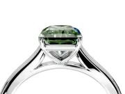 Solitaire Engagement Ring Setting for Fancy Green Radiant Cut Center with Narrow Cathedral Band and Prong Head in White Gold