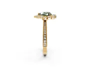 Milgrain Halo Engagement Ring Setting for Fancy Green Heart-Shaped Center with Bezel Point Accents and Prong Head in Yellow Gold