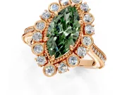 Milgrain Halo Engagement Ring Setting for Fancy Green Marquise Center with Bezel Point Accents and Prong Head in Rose Gold