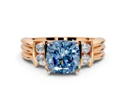 Solitaire Engagement Ring Setting for Fancy Blue Cushion Cut Center with Grooved Bar Accent Band and Prong Head in Rose Gold