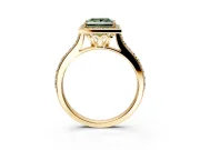 Halo Engagement Ring Setting for Fancy Green Princess Cut Center with Pave Accents, Heart Basket and Prong Head in Yellow Gold