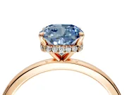 Hidden Halo Engagement Ring Setting for Fancy Blue Cushion Cut Center with Plain Band and Tall Prong Head in Rose Gold