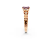 Solitaire Engagement Ring Setting for Fancy Pink Emerald Cut Center with Filigree Band and Prong Head in Rose Gold