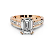 Solitaire Engagement Ring Setting for Emerald Cut Center with Channel Band and Double Claw Prong Head in Rose Gold