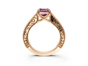 Solitaire Engagement Ring Setting for Fancy Pink Asscher Cut Center with Engraved Pave Band and Prong Head in Rose Gold