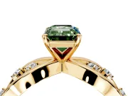 Solitaire Engagement Ring Setting for Fancy Green Emerald Cut Center with Criss-Cross Accent Band and Prong Head in Yellow Gold