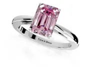 Solitaire Engagement Ring Setting for Fancy Pink Emerald Cut Center with Open Cathedral Shoulders and Prong Head in Platinum