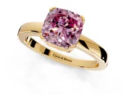 Solitaire Engagement Ring Setting for Fancy Pink Cushion Cut Center with Plain Band and Flat Tab Prong Head in Yellow Gold