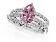Solitaire Engagement Ring Setting for Fancy Pink Pear-Shaped Center with Woven 3-Strand Pave Band and Prong Head in Platinum
