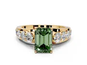 Solitaire Engagement Ring Setting for Fancy Green Emerald Cut Center with Graduated Shared Prongs and Prong Head in Yellow Gold