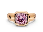 Solitaire Engagement Ring Setting for Fancy Pink Cushion Cut Center with Wide Band and Bezel Head in Rose Gold