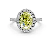 Halo Engagement Ring Setting for Fancy Yellow Oval Center with Raised Halo, Pave Band and Prong Head in Platinum
