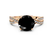 Solitaire Engagement Ring Setting for Fancy Black Round Cut Center with Narrow Twist Pave Band and Prong Head in Rose Gold