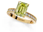 Milgrain Pave Engagement Ring Setting for Fancy Yellow Emerald Cut Center with Accent Band and Prong Head in Yellow Gold