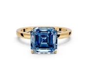 Solitaire Engagement Ring Setting for Fancy Blue Asscher Cut Center with Thin Rounded Plain Band and Prong Head in Yellow Gold