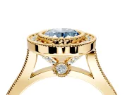 Halo Engagement Ring Setting for Fancy Blue Oval Center with Milgrain Frame, Pave Band and Prong Head in Yellow Gold