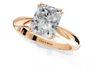 Solitaire Engagement Ring Setting for Radiant Cut Center with Reverse Tapered Band and Prong Head in Rose Gold
