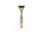 Solitaire Engagement Ring Setting for Fancy Green Emerald Cut Center with Twisted Pave Split Shank and Prong Head in Rose Gold