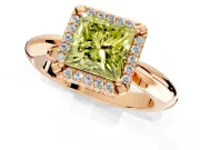 Halo Engagement Ring Setting for Fancy Yellow Princess Cut Center with Tapered Plain Band and Prong Head in Rose Gold