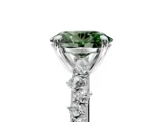 Solitaire Engagement Ring Setting for Fancy Green Oval Center with Trailing Leaf Accent Band and Prong Head in White Gold