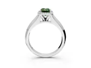 Halo Engagement Ring Setting for Fancy Green Emerald Cut Center with Knife Ridge Cathedral Band and Prong Head in Platinum