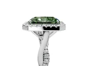 Halo Engagement Ring Setting for Fancy Green Radiant Cut Center with Twist Band and Prong Head in Sterling Silver