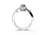 3 Stone Engagement Ring Setting for Fancy Green Pear-Shaped Center with Channel Baguette Accents and Prong Head in White Gold