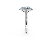 Halo Engagement Ring Setting for Fancy Blue Pear-Shaped Center with Single-Row Pave, Open Basket and Prong Head in Platinum