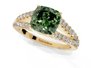 Solitaire Engagement Ring Setting for Fancy Green Cushion Cut Center with Pave Split Shank and Prong Head in Yellow Gold