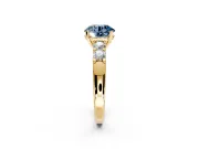 5 Stone Engagement Ring Setting for Fancy Blue Round Cut Center with Plain Band and Prong Head in Yellow Gold