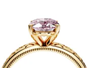 Solitaire Engagement Ring Setting for Fancy Pink Oval Center with Scrollwork Band and Prong Head in Yellow Gold