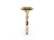 Halo Engagement Ring Setting for Fancy Yellow Emerald Cut Center with Twist Band and Prong Head in Yellow Gold