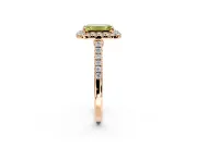 Halo Engagement Ring Setting for Fancy Yellow Emerald Cut Center with Narrowing Pave Band and Prong Head in Rose Gold