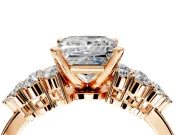 Cluster Engagement Ring Setting for Princess Cut Center with 2-Row Shoulder Clusters and Prong Head in Rose Gold