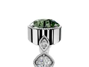 Vintage Station Engagement Ring Setting for Fancy Green Round Cut Center with Accents and Prong Head in Sterling Silver