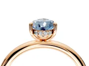 Hidden Halo Engagement Ring Setting for Fancy Blue Pear-Shaped Center with Thin Rounded Band and Prong Head in Rose Gold