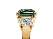 3 Stone Engagement Ring Setting for Fancy Green Asscher Cut Center with Matching Side Accents and Prong Head in Yellow Gold
