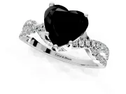 Solitaire Engagement Ring Setting for Fancy Black Heart-Shaped Center with Narrow Twist Pave Band and Prong Head in Sterling Silver