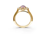 Milgrain Halo Engagement Ring Setting for Fancy Pink Marquise Center with Bezel Point Accents and Prong Head in Yellow Gold