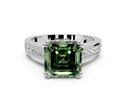 Solitaire Engagement Ring Setting for Fancy Green Asscher Cut Center with Channel Band and Double Claw Prong Head in Platinum