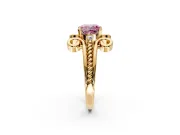 Solitaire Engagement Ring Setting for Fancy Pink Cushion Cut Center with Twisted Band and Scroll Prong Head in Yellow Gold