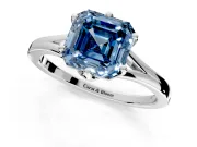 Solitaire Engagement Ring Setting for Fancy Blue Asscher Cut Center with Plain Split Shank and Prong Head in Sterling Silver