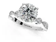 Solitaire Engagement Ring Setting for Round Cut Center with Milgrain Bezel Accents and Prong Head in Platinum