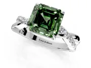 Crossover Engagement Ring Setting for Fancy Green Asscher Cut Center with Pave and Plain Strands and Prong Head in Platinum