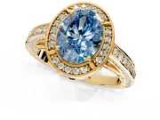 Halo Engagement Ring Setting for Fancy Blue Oval Center with Framed Halo, Pave Band and Prong Head in Yellow Gold