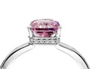 Hidden Halo Engagement Ring Setting for Fancy Pink Radiant Cut Center with Wide Flat Plain Band and Prong Head in Sterling Silver
